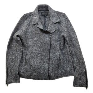 Tahari Wool Moto Jacket Women Small Gray Asymmetrical Zip Marled Textured NEW